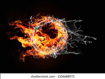 Abstract Circle Of 3D Illustration With Flame And Water Combined