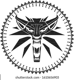 abstract circle around a witcher inspired logo of a wolf from the video game the witcher 
