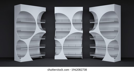 Abstract Circle FSU Gondola End For Supermarket Product Display Shelf. 3d Illustration.