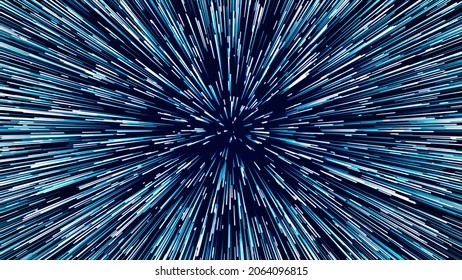 Abstract circular light speed background. Dynamic blue lines. Futuristic explosion of light. Colored rays in motion. Transfer of big data cyberspace. 3D rendering.