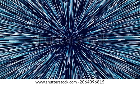 Abstract circular light speed background. Dynamic blue lines. Futuristic explosion of light. Colored rays in motion. Transfer of big data cyberspace. 3D rendering.
