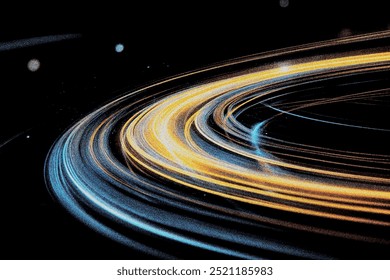 Abstract Circular Light Trails in Dark Background With Grain Noise Texture