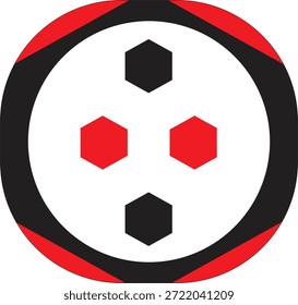 Abstract Circular Shield Logo with Red and Black Hexagon Elements for Security and Tech Branding