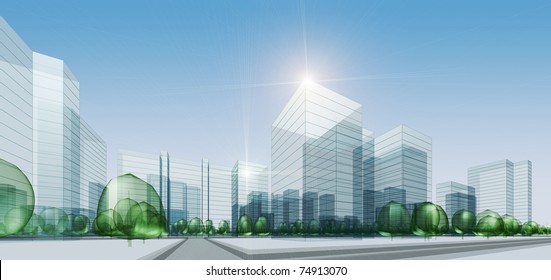 Abstract city. 3d render background