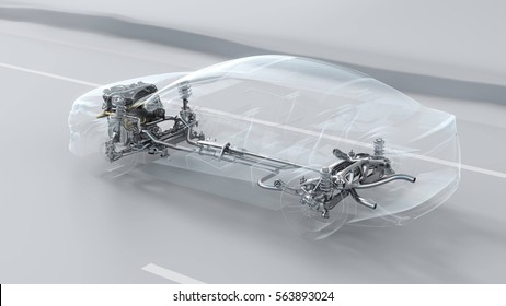 Abstract City Car Structure Overview During Drive. Opacity Design 3d Illustration