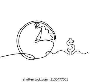 Abstract clock and dollar as line drawing white background