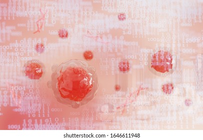 Abstract close up a stem cell and DNA structure in blood. heredity,  Biotechnology with Decoding the stem cell quiescence cycle and DNA in blood, 3D render.