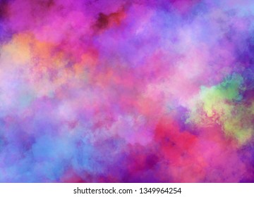 Abstract Clouds Of Color Smoke Colorful Texture Background. Colored Fluid Powder Explosion, Dust, Vape Smoke Liquid Abstract Clouds Design For Poster, Banner, Web, Landing Page, Cover. 3D Illustration