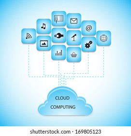 Abstract clouds on a blue background. Concept of cloud computing