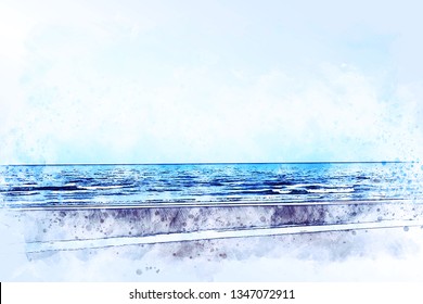 Abstract coloirful beautiful water sea soft waves on watercolor illustration painting background.