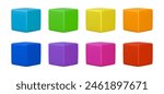 Abstract color square shape blocks. Render 3d cubes, plastic boxes isolated on white background. Icons of rainbow colored 3d cubes, render set