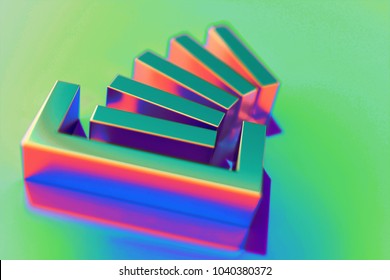 Abstract Color Stack Overflow Icon With Colorful Reflections on the Green Background With Smooth Focus. 3D Illustration of Software, Online, Social, Network Icon Set for Presentation.