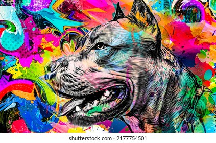abstract colored dog muzzle isolated on colorful background color art