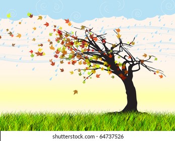 abstract colored windy autumn tree