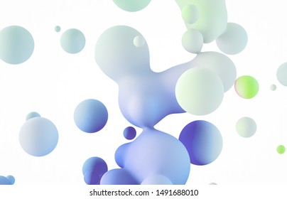 Abstract Colorful 3d Art Background. Holographic Floating Liquid Blobs, Soap Bubbles, Metaballs.