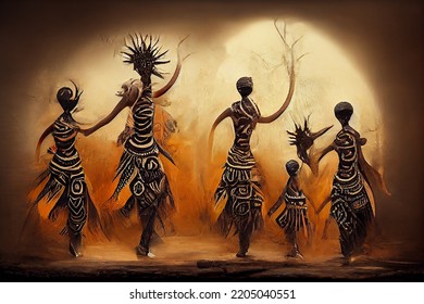Abstract Colorful African  Tribal Dance , Digital Illustration