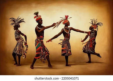 Abstract Colorful African  Tribal Dance , Digital Illustration