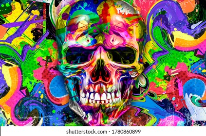 Abstract Colorful Background With Colorful Skull