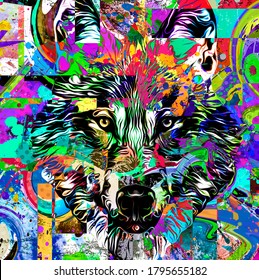  Abstract Colorful Background With Wolf