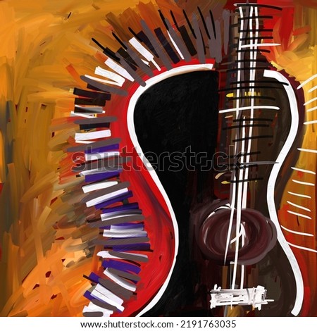 abstract colorful guitar painting in black mixed background