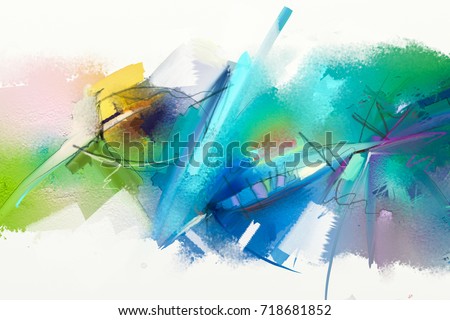 Abstract colorful oil painting on canvas texture. Hand drawn brush stroke, oil color paintings background. Modern art oil paintings with green, blue color. Abstract contemporary art for background
