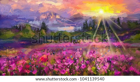 Similar – Image, Stock Photo An impressionistic view of sunflowers under a stormy sky, blending vivid yellows and moody blues