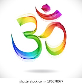 Abstract colorful OM sign over white with shadow