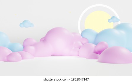 Abstract colorful pastel background with cylinder podium, Geometry stand for kids or baby products. 3D render.
