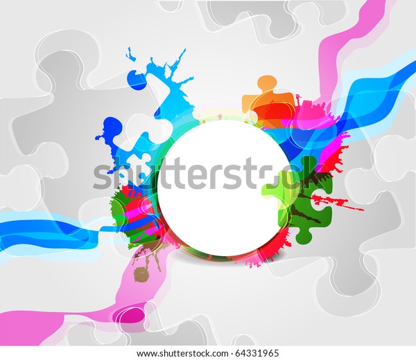 Abstract colorful puzzle pieces grungy background. Raster version