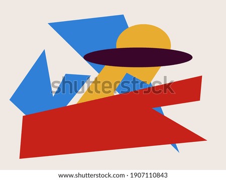 Abstract colorful shape collage. Mid-century art Trendy and minimalist modern art. For art product, print and poster. Creative Painting with blue, red and yellow Bauhaus inspiring.