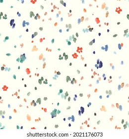 Abstract Colorful Spots, Seamless Watercolor Pattern On Ivory Background, Scattered Blots, Confetti.