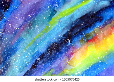 Abstract colorful watercolor galaxy background. Modern illustration with texture effect. Hand painted texture.
