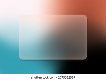 Abstract Colourful Background With Frosted Acrylic Or Matte Glass Rectangle For Your Text. Backdrop With Gradient. Glassmorphism Effect.