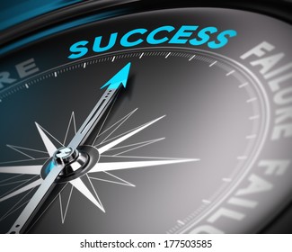 Abstract compass with needle pointing the word success with blur effect. Conceptual image suitable for a motivational poster or a business concept.