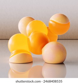 Abstract composition with 3d spheres cluster. Colorful glossy bubbles. Vector realistic illustration of balls. Trendy banner or poster design. Futuristic