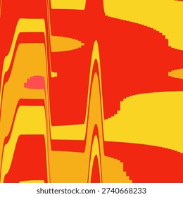 An abstract composition featuring bold red and yellow layers with angular forms and negative space evoking energy and modern aesthetics