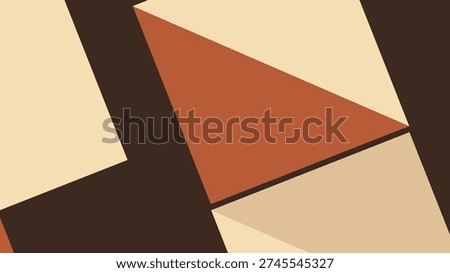 Abstract composition featuring overlapping geometric shapes in warm beige, brown, and terracotta tones with sharp angular edges and high contrast.