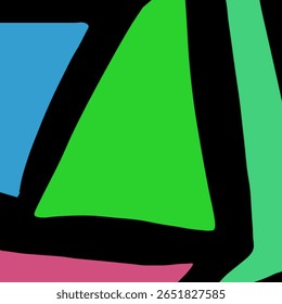 Abstract composition featuring vibrant triangles and bold black outlines, ideal for eye-catching visual content.