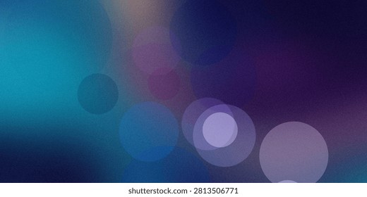 Abstract composition with soft blue and purple circles resembling bokeh lens effect on grainy textured digital canvas backdrop providing dreamy aesthetic and ethereal light play.