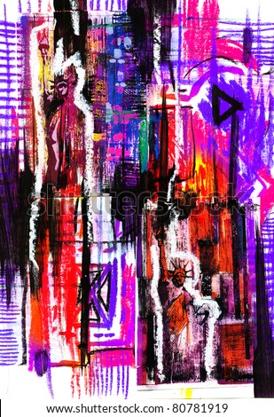 Abstract composition with Statue of Liberty