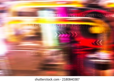 Abstract computer technology illustration background. Blured light and digit circuit in dynamic connection.