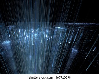Abstract computer-generated image dark background with randomly arranged strips, like rays of light, or the rain