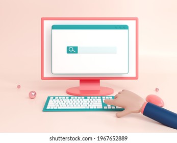 Abstract Concept Background Of Online Browser, Search Bar, Seo - 3d, Render. Minimal Design Of Search, Internet Marketing And Promotion With Copy Space For Text. Illustration In A Cartoon Style. 