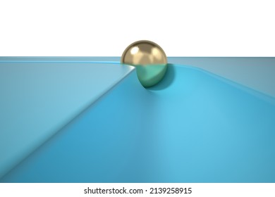 Abstract Concept Illustration, Gold Ball On Grooved Track Racing. 3D Rendering. 3D Illustration.