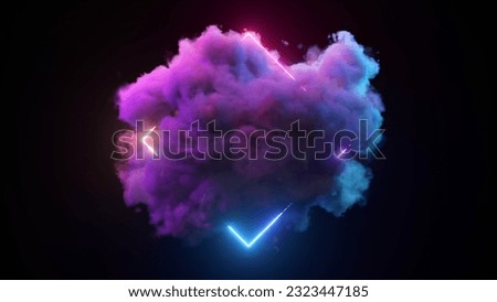 Abstract concept. A rotating cloud illuminated by a neon light ring on a black isolated background. Glowing geometric figure. High quality 3d illustration