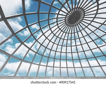 Abstract concrete architecture on cloud sky background. 3d render illustration