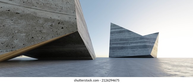 Abstract Concrete Building Exterior Environment Background 3d Render Illustration