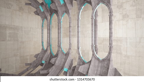 Abstract  concrete gothic interior. 3D illustration and rendering.