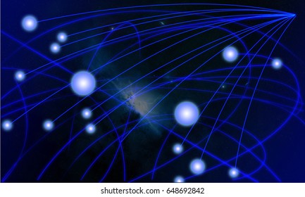 Abstract connected dots Network at Blue background.  Future Technology and Communications Concept Background Illustration.
