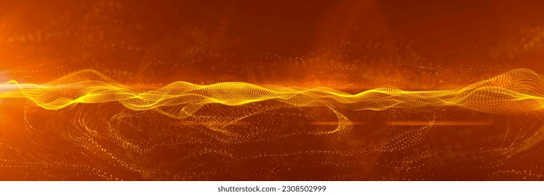 Abstract connected dots on bright gold background. Panoramic header Web banner